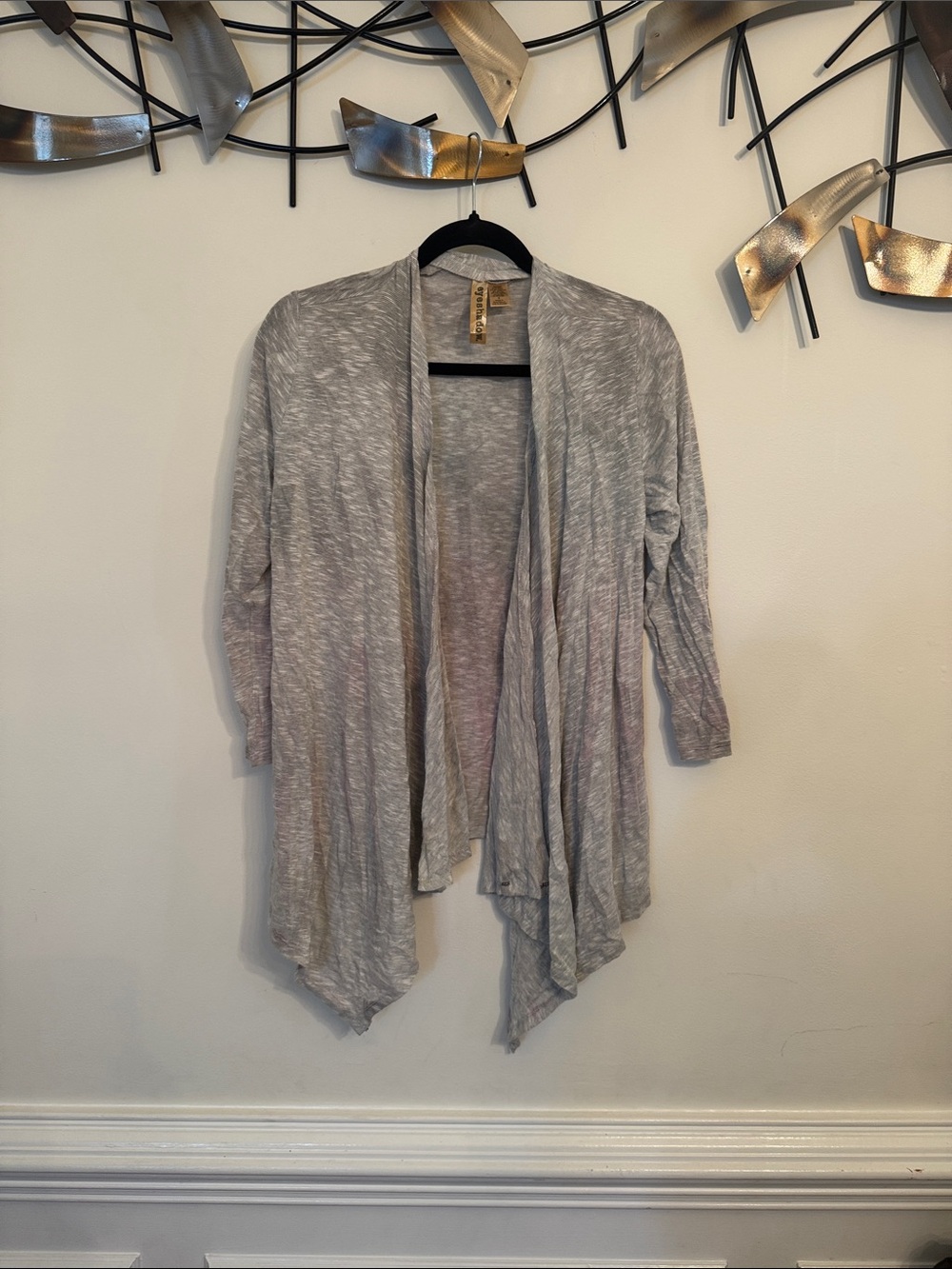 Eyeshadow Light Gray Open-Front Draped Cardigan